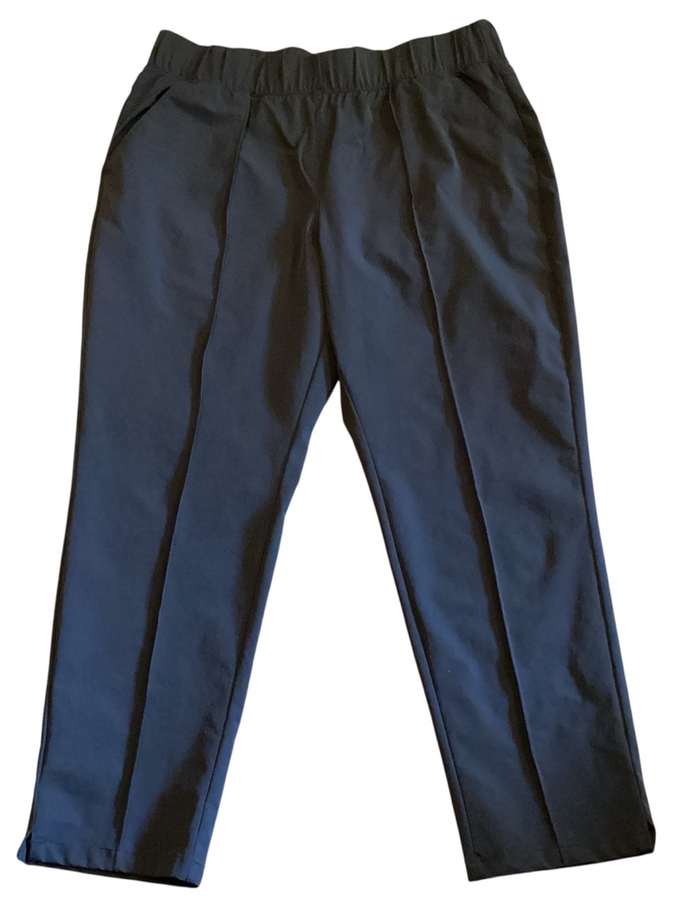 Tek Gear Woven Pull On Straight Leg Pants Large Black Travel Stretch Front Seams